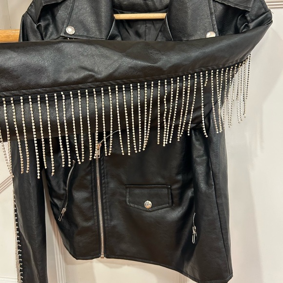 Signature 8 Vegan Leather Rhinestones Fringe Jacket Swiftie Jacket size medium - Picture 6 of 10